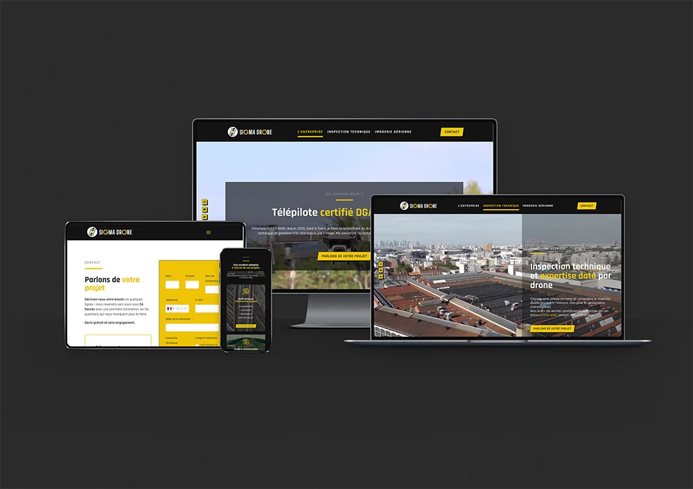 Site Sigma Drone en version responsive sur ordinateur, tablette et mobile